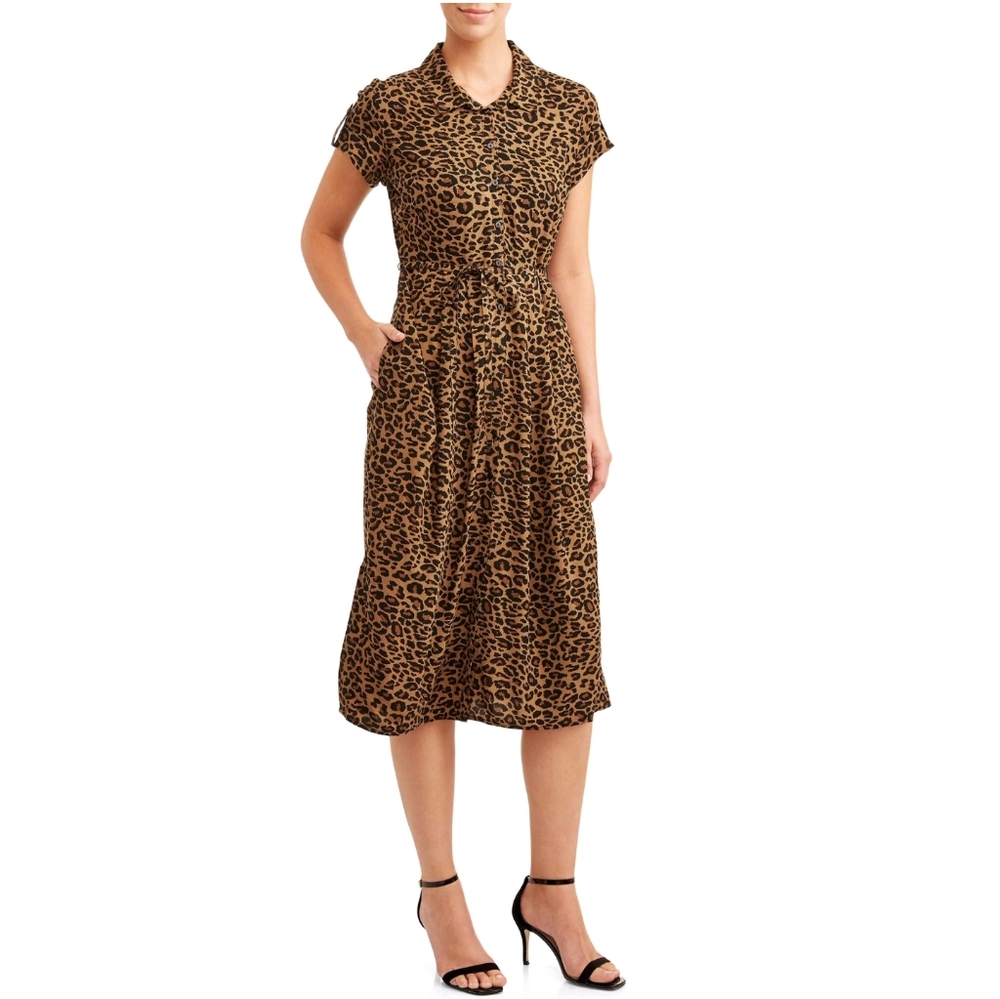 Leopard Cheetah print midi short sleeve dress